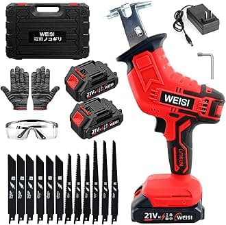 Reciprocating Saw, Electric Saw, Rechargeable, 2025 Improved and Enhanced Edition, Electric Saw, 21 V, Stepless Shifting, 12 High Carbon Steel Replacement Blades, 2 Batteries, Safety Lock, Multi