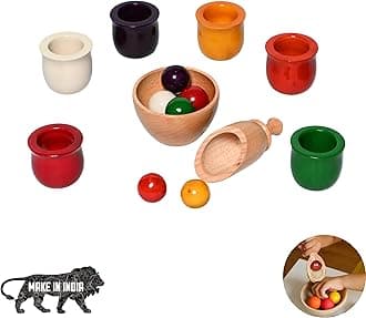 Wooden Color Sorting Toy – Montessori Waldorf Inspired Balls & Bowls Set, Early Learning & Hand-Eye Coordination Toy, 6 Color Educational Sorting Set for Kids Age 3+