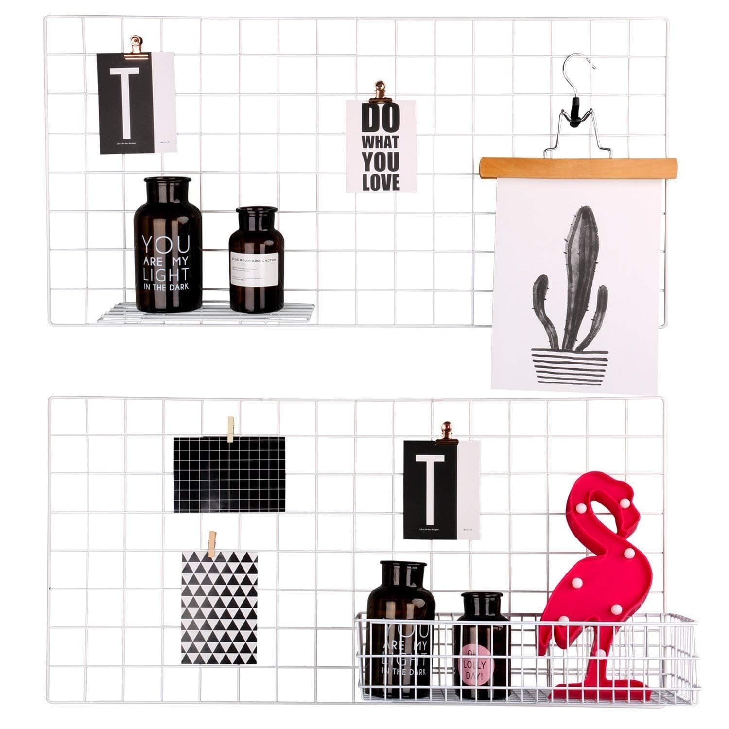 Painted Wire Wall Grid Panel, Multifunction Photo Hanging Display and Wall Storage Organizer, Pack of 2, Size 15.8"x 31.5", White