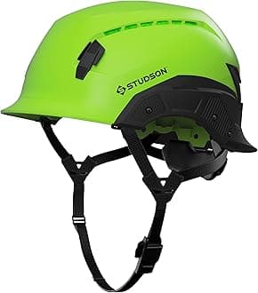 Studson SHK 1 Vented Safety Helmet - Ultralight, Modular Brim, Fidlock Buckle, 4 Point Strap, Breathable, Rainproof - Green, L/XL, 58-63cm