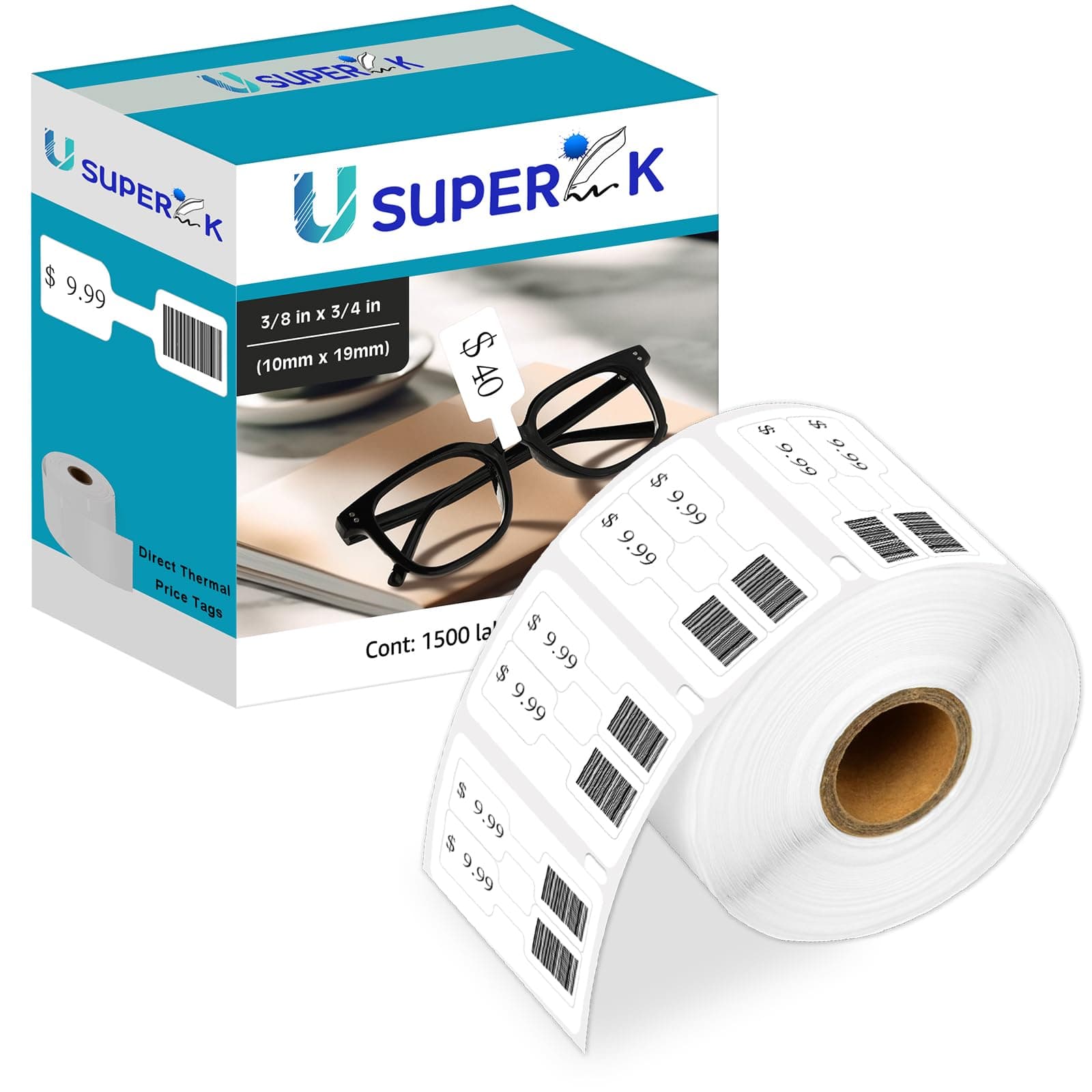 [1 Roll, 1500 Labels/Roll] Compatible for Dymo 30299 3/8" x 3/4" White Self-Adhesive Barbell Style Jewelry/Price Tag Labels for LabelWriter 300 310 450 Duo 4XL Printer [NOT FIT 550 & 5XL]