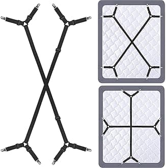 Adjustable Crisscross Elastic Band Fitted Bed Sheet Holder Grippers Clip, 2pcs Set (Black)