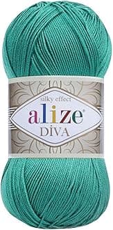 Diva Silk Effect 100% Microfiber Acrylic Sport Yarn 1 Ball skeins 100gr 383yds Color (610 - Jade)