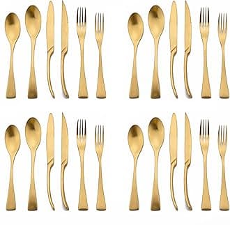 UniturckyGolden Silverware Set, 24 Pieces Stainless Steel Eating Utensil Set with Gift Box, Include Knife, Forks and Spoons, Matte Polished Flatware Set for 4, Dishwasher Safe, Gold
