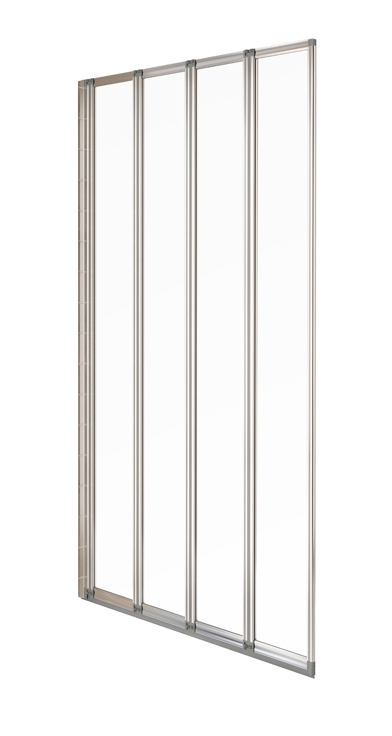 Aqualux 840mm 4-Fold Bath Screen - Polished Silver/Clear