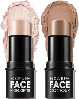 FOCALLURE 2 Pcs Mineral Cream Contour Stick,Moisturize Highlighter and Bronzer Pen,Non Stick Face Brightens & Shades Pencil,Long Lasting & Smooth Gliding Face Illuminator Makeup,Light-medium