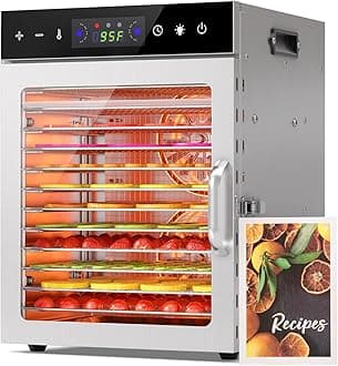 HOPERAN Food Dehydrator, 12 Stainless Steel Trays Dehydrators for Food and Jerky, Herbs, Fruit, Dehydrator Machine with Digital Timer and Temperature Control, Overheat Protection, Recipe Book Included