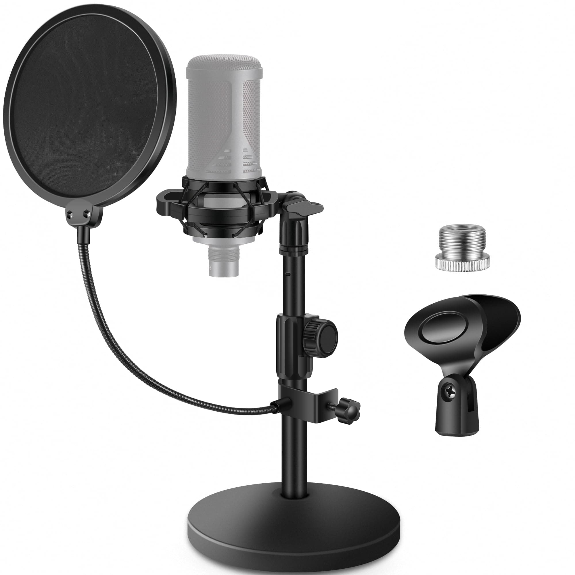 InnoGear Mic Stand Desk, Adjustable Desktop Microphone Stand Table with Shock Mount Mic Clip Pop Filter 3/8" to 5/8" Adapter for Blue Yeti Hyper X QuadCast S AT2020 Fifine K669B Shure SM58 SM48 PGA48