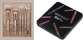 Swiss Beauty SB-F01, Professional Face Eye Brush Set, Silver, (Pack of 6) & Bold Matte Lipliner Pencil, Multicolor, (1.8g x12) Pack Of 12