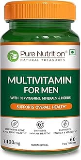 Pure Nutrition Multivitamin for Men (1400mg), 60 Veg Tablets, with Biotin, Iron, Alfa Alfa, Moringa, Ginseng, Fenugreek & Green Tea | Supports Immunity, Energy, Stamina, Bone & Overall Health