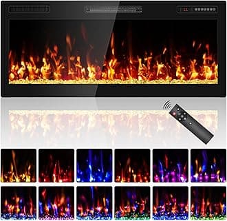 BREEZEHEAT 42" Narrow Bezel Linear Electric Fireplace - ETL Certified, Recessed/Wall Mount, HD Flame with Crystal, Remote & Touch, 750W/1500W (400 Sq.Ft), 8H Timer, Overheat Protection