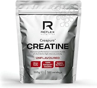 Reflex Nutrition Creapure® Creatine Monohydrate Powder Unflavoured - 100% Creatine for Strength, Muscle Gains & Recovery - No Fillers or Additives - 500g (Vegan Creatine 5g per Serving, 100 Servings)