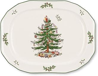 Christmas Tree Sculpted Octagonal Platter, 14-Inch Holiday Serving Platter for Meats, Cheeses & Desserts, Dishwasher & Microwave Safe Christmas Dinnerware with Iconic Tree Design