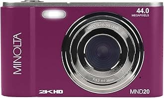 Minolta MND20 44MP Digital Camera – 2.7K Ultra HD Video, 16X Digital Zoom, Anti-Shake Stabilization, Time Lapse, Face Detection, 2.9-inch LCD Display – Lightweight Compact Camera (Magenta)