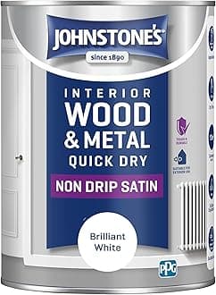 Johnstone's - Wood & Metal Paint - Satin Finish - Brilliant White - 1.25L - Water Based - Non Drip & Quick Drying - Radiator Paint - Low Odour - Dry in 1-2 Hours - 8m2 Coverage per Litre
