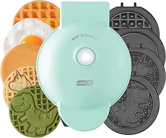 Dash MultiMaker® Mini System - Compact Waffle Maker for Family Breakfasts - Removable Griddle Plates & nonstick surface - 6 Plates - Aqua