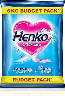 Henko Stain Care Laundry Detergent Powder 6 kg for Bucket Wash | Powered with Bio Stain | New Stain Care with Bio Stain Power for Toughest Stain Removal & Care Enzymes