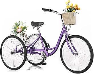 Adult Tricycles for Adults, 7 Speed Adult Trikes, 20/24/26 inch 3 Wheel Bike with Basket, Three-Wheeled Cruiser Bicycles for Women and Men, Without Fenders