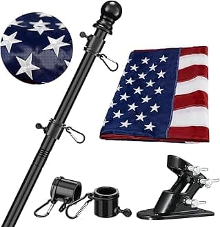 Barcetine American Flag with Pole - Includes 6ft Heavy Duty Flag Pole Holder for Outside House,3x5 Embroidered US Flag and Wall Mount Bracket,Tangle Free Flagpoles Kit for Porch,Fence,Outdoor