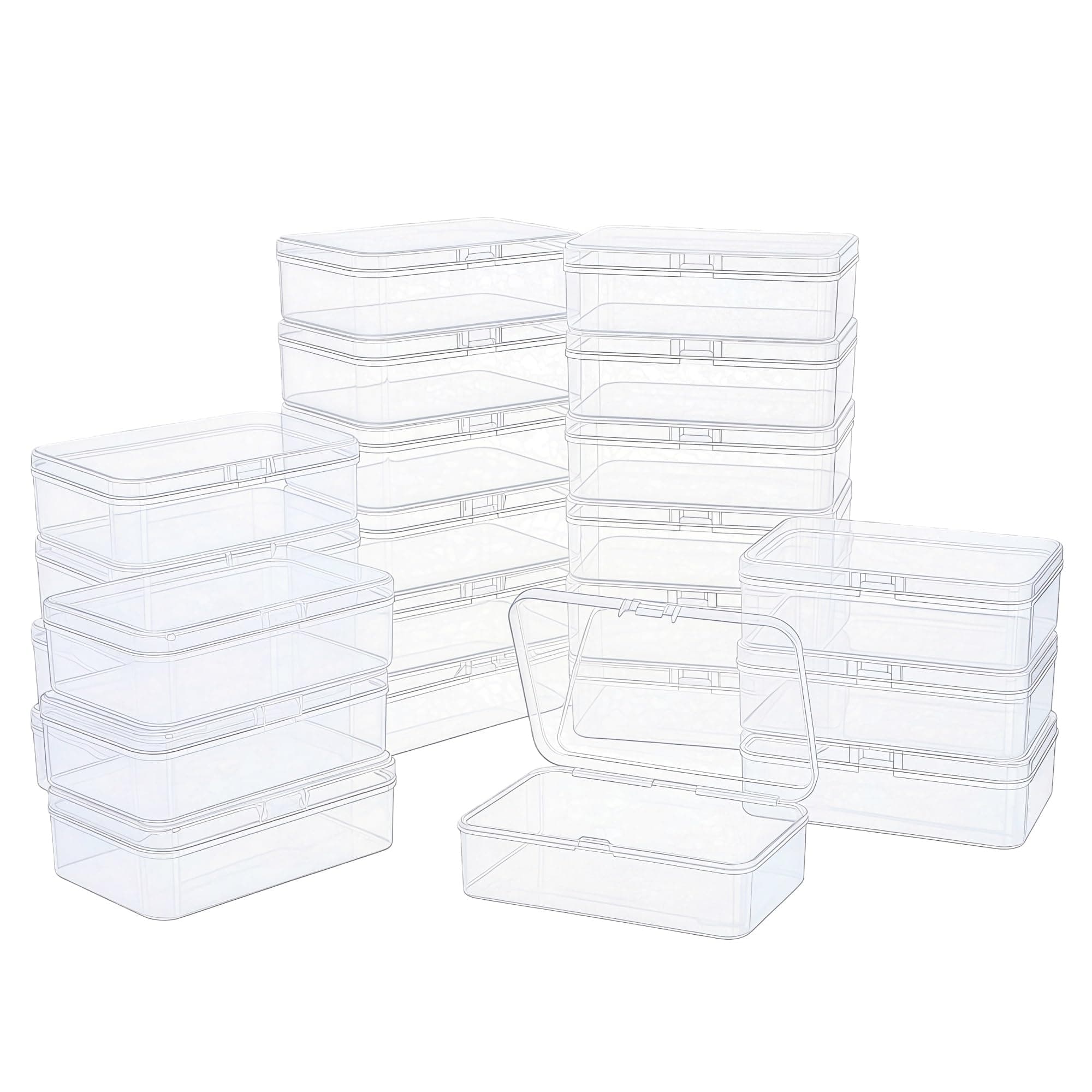 24 Pieces Rectangular Empty Mini Clear Plastic Organizer Storage Box Containers with Hinged Lids (Transparent, 4.9 x 3.3 x 1.4 inch)