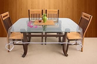 STITCHNEST PVC Transparent 6 Seater Dining Table Cover with Silver Lace, (54x78 Inches)