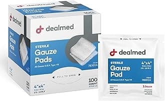 Dealmed Sterile 4x4 Gauze Pads Individually Wrapped, Disposable Medical Gauze for Wound Care, First Aid, Non-Stick, Highly Absorbent, Breathable Cotton, 100 Count (Pack of 1)