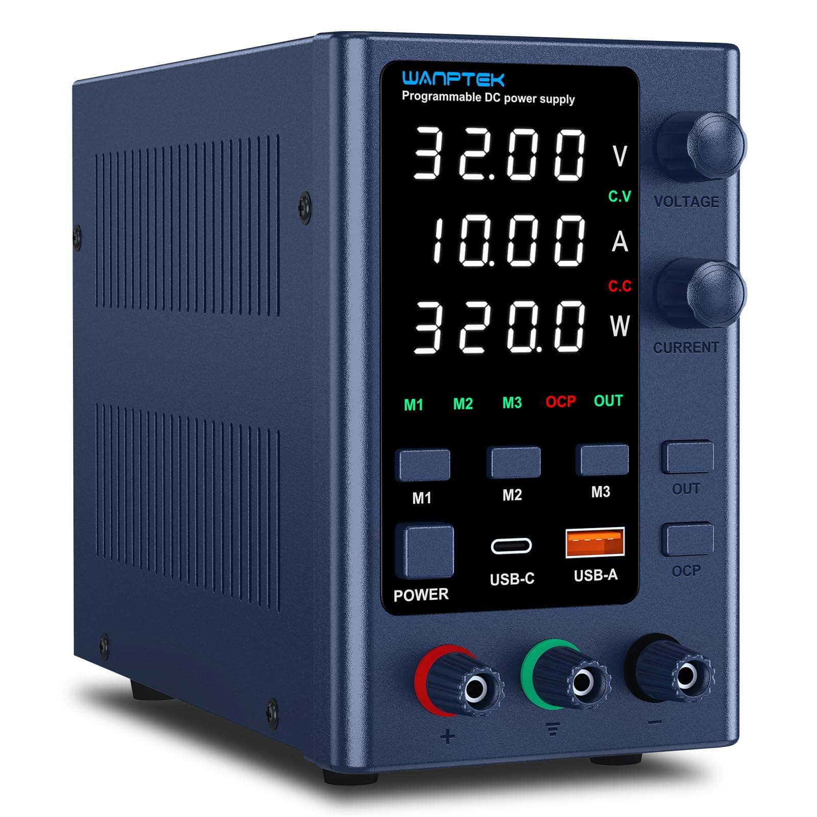 DC Supply Variable, 0-32V 0-10A Bench Supply with Encoder Adjustment Knob, Variable Supply with Memory Storage, Adjustable Supply with USB & Type-C Quick-Charge