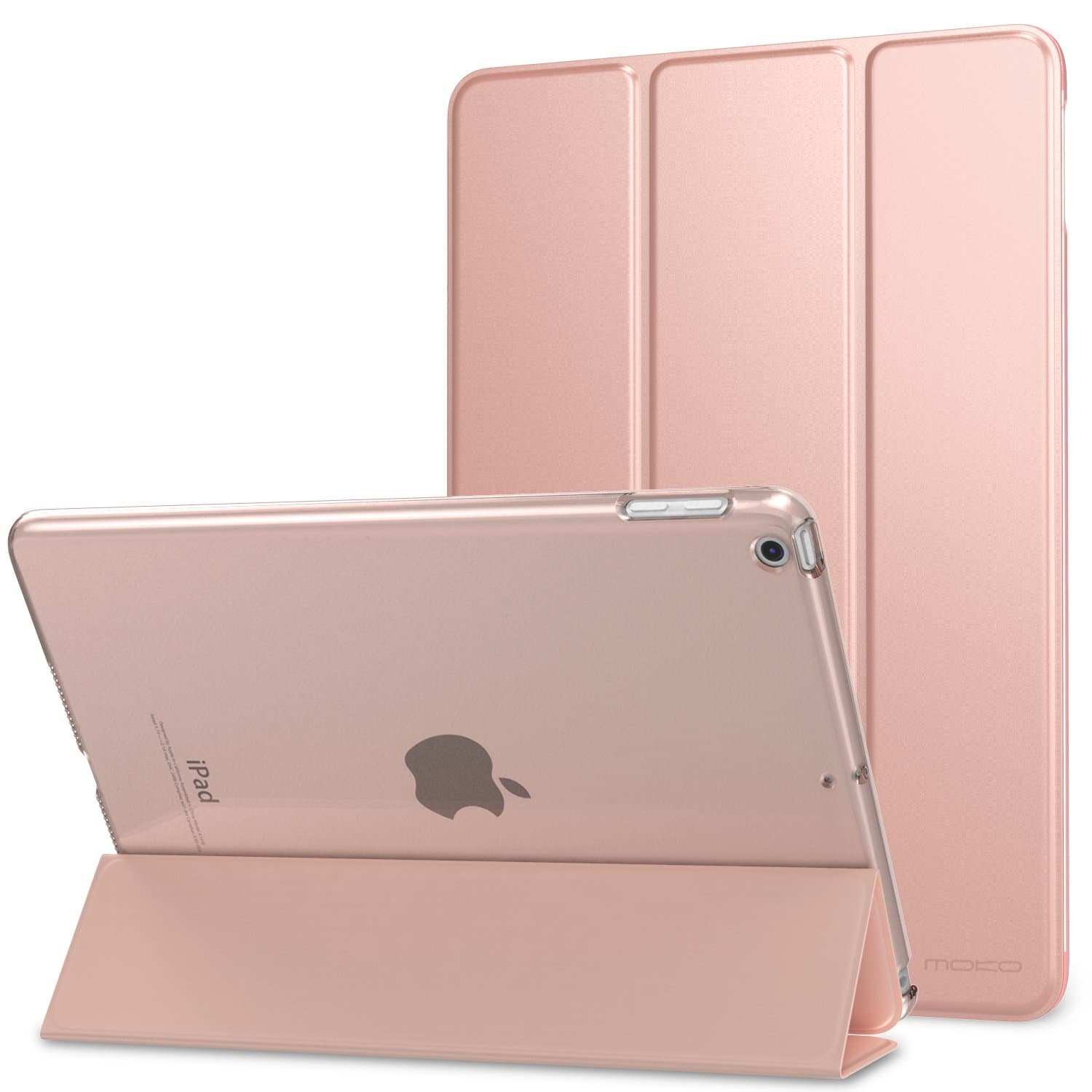 Moko iPad 9.7 2018/2017 Case - Slim Lightweight Smart Shell Stand Cover with Translucent Frosted Back Cover for Apple iPad 9.7 inch (iPad 5, iPad 6), Rose Gold (Auto Wake/Sleep)