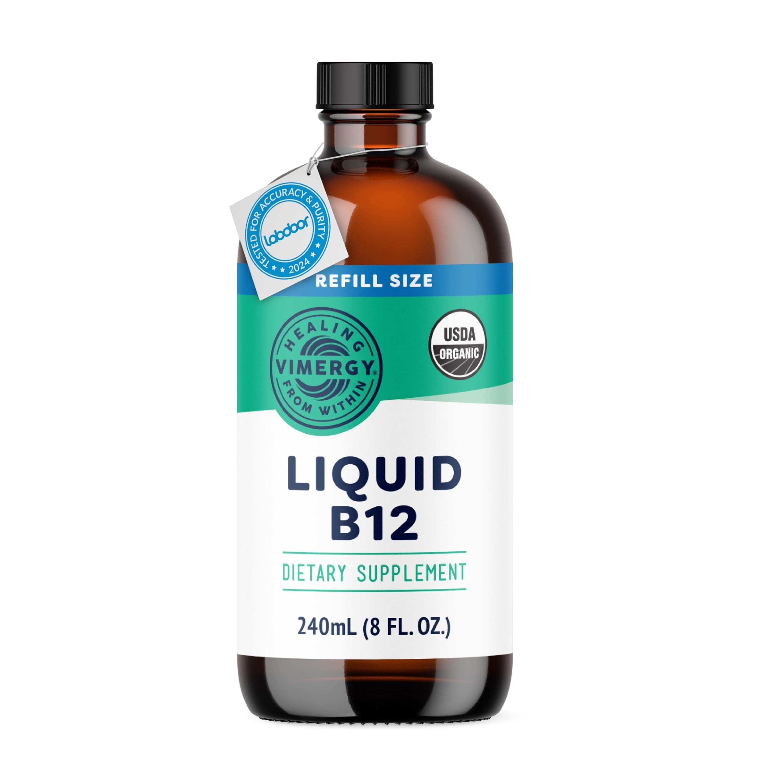 Liquid B12 Refill – Fast-Absorbing Brain Support – Energy Support Supplement – USDA Certified Organic, Vegan, Non-GMO – 240 Servings (240 mL)