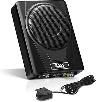 BASS8 8 Inch Under Seat Powered Car Subwoofer – 800 High Output, Low Profile, Built in Amplifier, for Truck, Boxes and Enclosures, Remote Subwoofer Control
