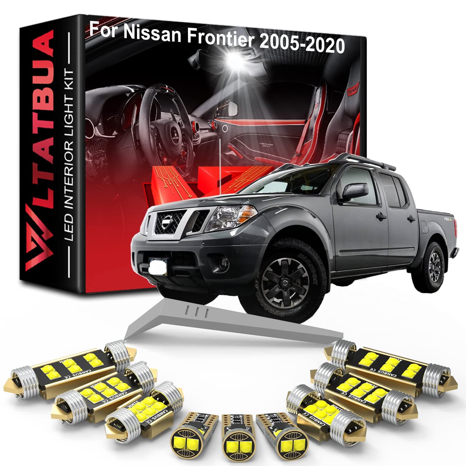 LED Interior Light Kit Package Replacement for Nissan Frontier 2005-2013 2014 2015 2016 2017 2018 2019 2020, Super Bright 6000K White License Plate Bulbs + Install Tool