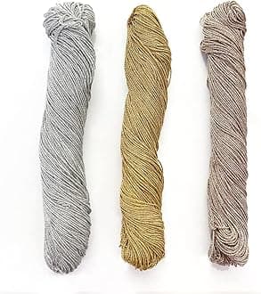 1MM Thick Metallic Zari Thread Set (Silver, Gold, Rose Gold) 3 Skeins 100g Each | Jewellery Making Thread, Aari Work Dori, Gold Silver Embroidery & Bracelet String