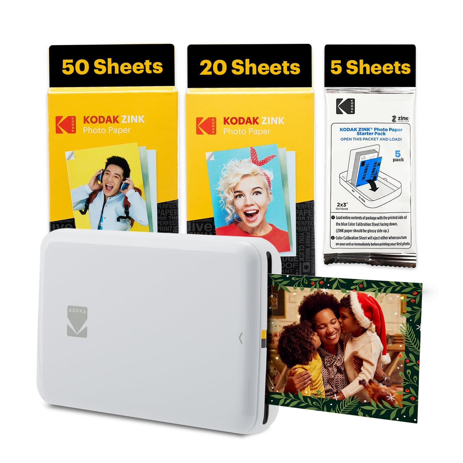 Step Instant Smartphone Photo Printer - 75 Sheets Bundle - Portable Mini Color Wireless Mobile Printer - Zink 2x3” Sticky-Back Photos - Bluetooth Compatible with Smart Devices - Fun App -White