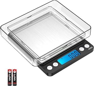 AMIR Digital Kitchen Scale, 500g/0.01g Mini Pocket Jewelry Scale, Cooking Food Scale with Backlit LCD Display, 2 Trays, 6 Units, Auto Off, Tare, PCS Function, Stainless Steel, Battery Included, Black