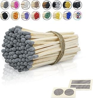 4" Inch Long Wooden Refill Matchsticks with Strike Stickers - Safety Matches Wholesale Bulk Loose by Chandler Studio (100 Pieces, Gray)