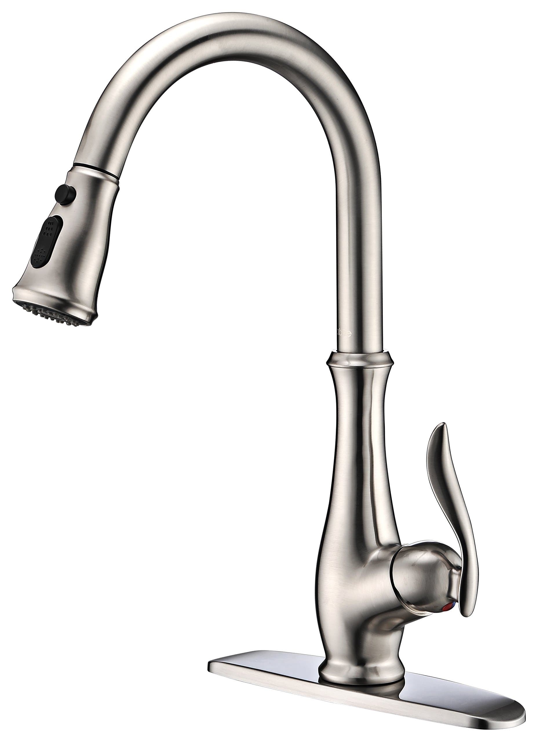 Commercial Single Handle High Arch Brushed Nickel Kitchen Faucets with Pull Down Sprayer, Single Level Deck Mounted Pull Out Stainless Steel Kitchen Sink faucets with Deck Plate