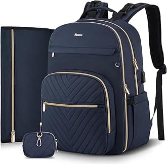 MOMUVO Diaper Bag Backpack, Quilted Baby Bag with Changing Pad and Stroller Straps