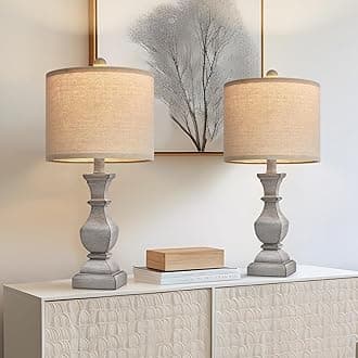 20.5'' Table Lamps Set of 2, Vintage Bedside Lamps for Bedroom, Farmhouse Lamp for Living Room, Small Lamp for Nightstand, Retro Side Table Lamp, Grey