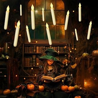 Homemory 12PCS Flameless LED Taper Candles Lights, NO Remote, Battery Operated Candlesticks with Warm Yellow Flickering Flame, 0.79 x 6.5 Inches Dripless Fake Floating Taper Candles