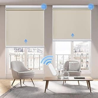 Grandekor Motorized Blinds with Remote Control, Blackout Roller Shade Electric Shades Cordless Smart Blinds for Bedroom Living Room Office,Cream,W34xH72