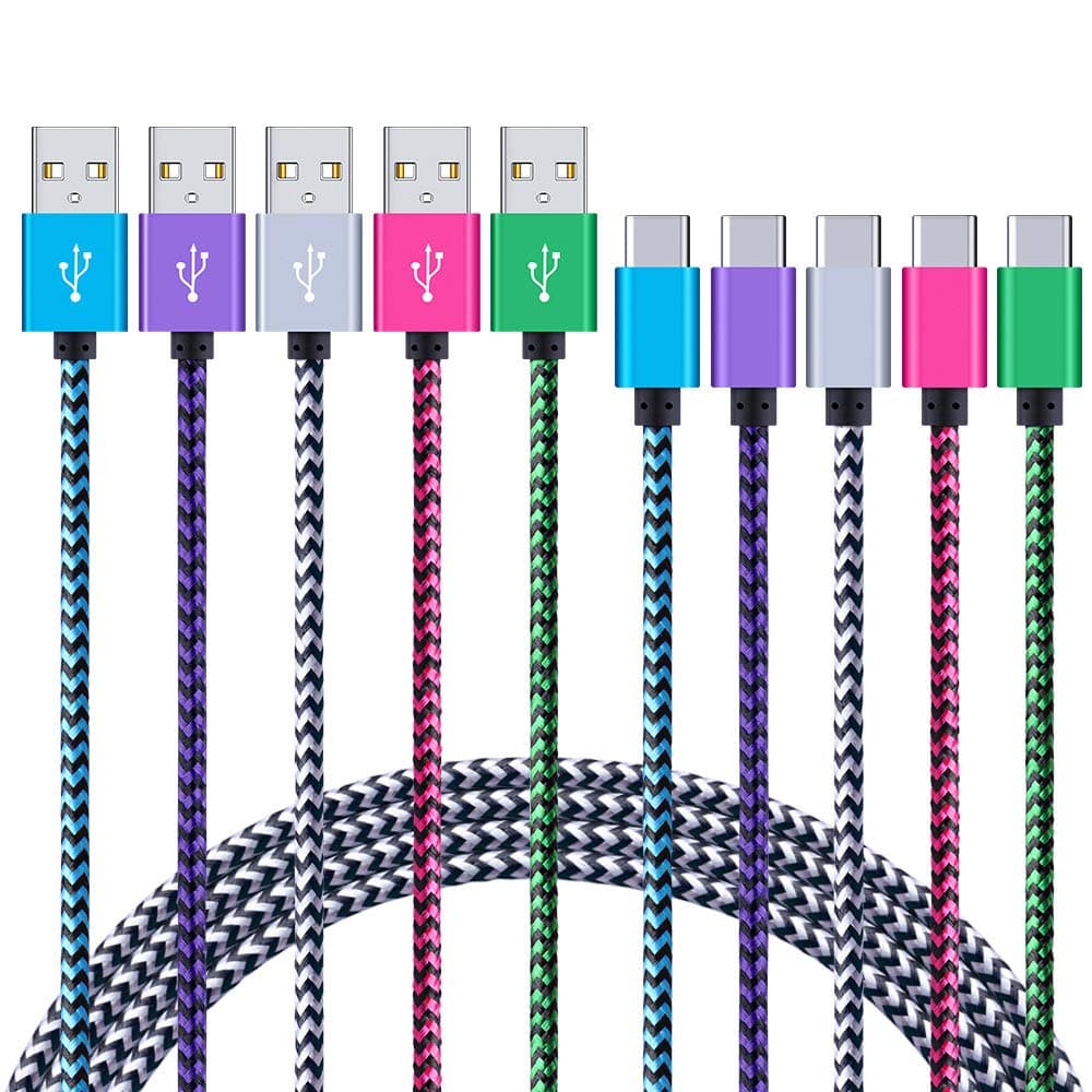Type C Charger Cable, 5-Pack 6FT Nylon Braided USB A to USB C Fast Charging Cord for Samsung Galaxy S25 S24 S23 S22 S21 S20 A17 A16 Z Filp7 Z Fold7,iPhone Air 17 16 15 Pro Max,Google Pixel 10 9 Pro XL
