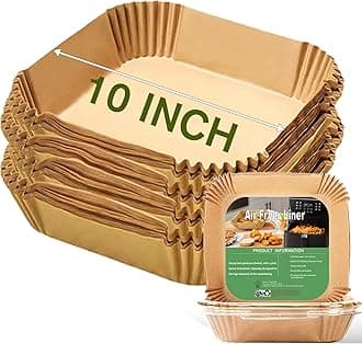 10 Inch Largest Square Air Fryer Disposable Paper Liner, XXL 100Pcs Air Fryer Parchment Paper Liners for 8QT or Bigger Air Fryer, Non-stick, Food Grade Baking Paper for Frying, Roasting and Microwave