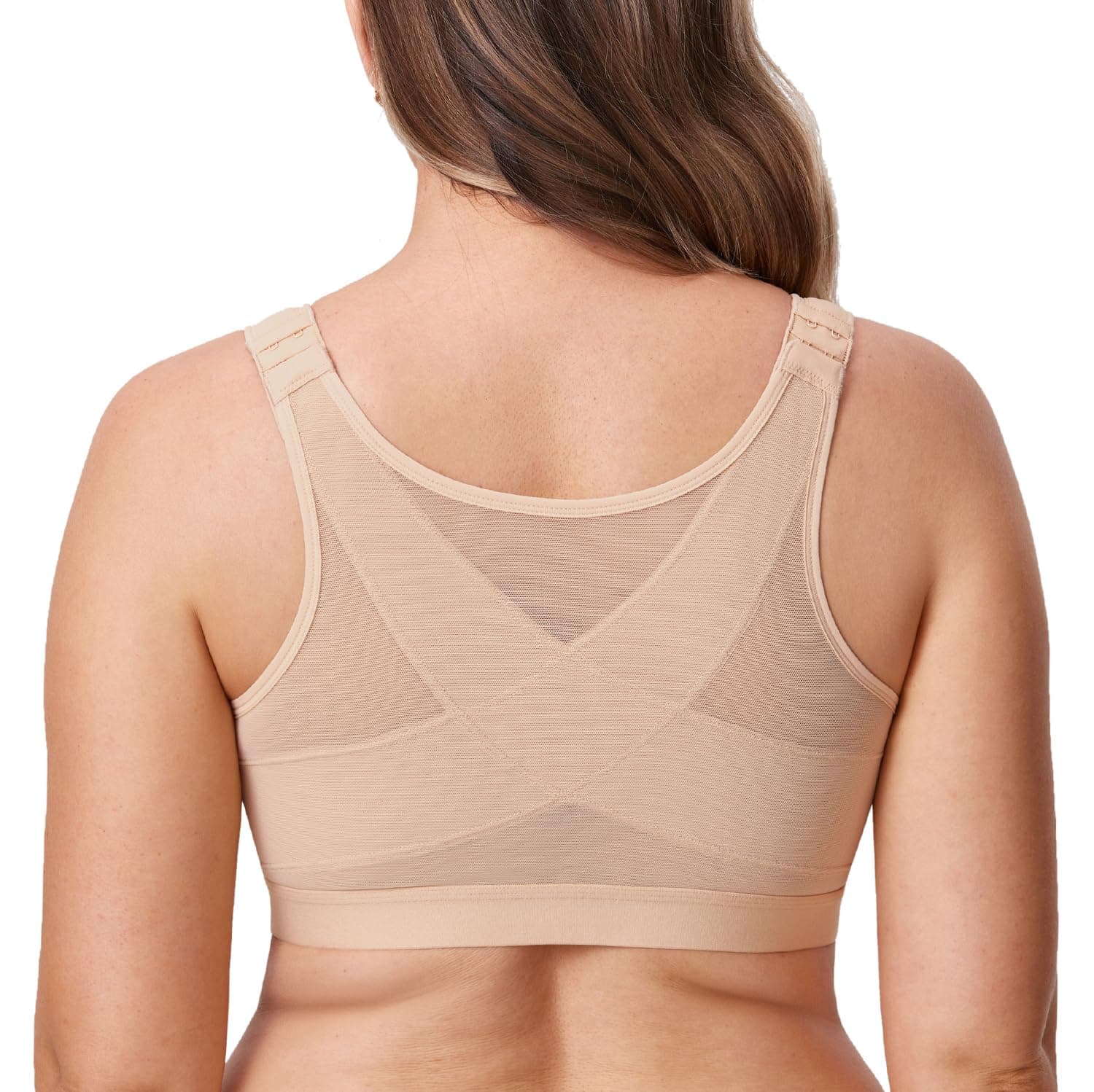 DELIMIRA Women's Front Closure Posture Wireless Back Support Full Coverage Bra