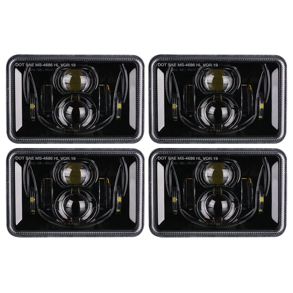 4x6 inch LED Headlights Rectangular Light Set, Compatible with H4651 H4652 H4656 H4666 H6545, for Peterbil Kenworth Freightinger Ford Probe Oldsmobile Cutlass, Black