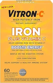 Iron Supplement, Once Daily, High Potency Iron Plus Vitamin C, Dye Free Tablets, 60 Count
