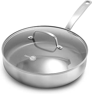 GreenPan Chatham Tri-Ply Stainless Steel Healthy Ceramic Nonstick 3.75QT Saute Pan Jumbo Cooker with Lid, PFAS-Free, Multi Clad, Induction, Dishwasher Safe, Oven Safe, Silver