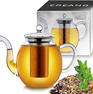 glass teapot 34oz (1000ml), tea maker with integrated stainless steel strainer and glass lid, ideal for preparing loose teas, drip-free, all-in-one