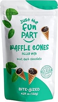 Just The Fun PartBite-Size Crispy Mini Waffle Cones with Premium Belgian Chocolate, Great for Snacks, Dessert, Grab & Go - Kosher (Mint Dark Chocolate)