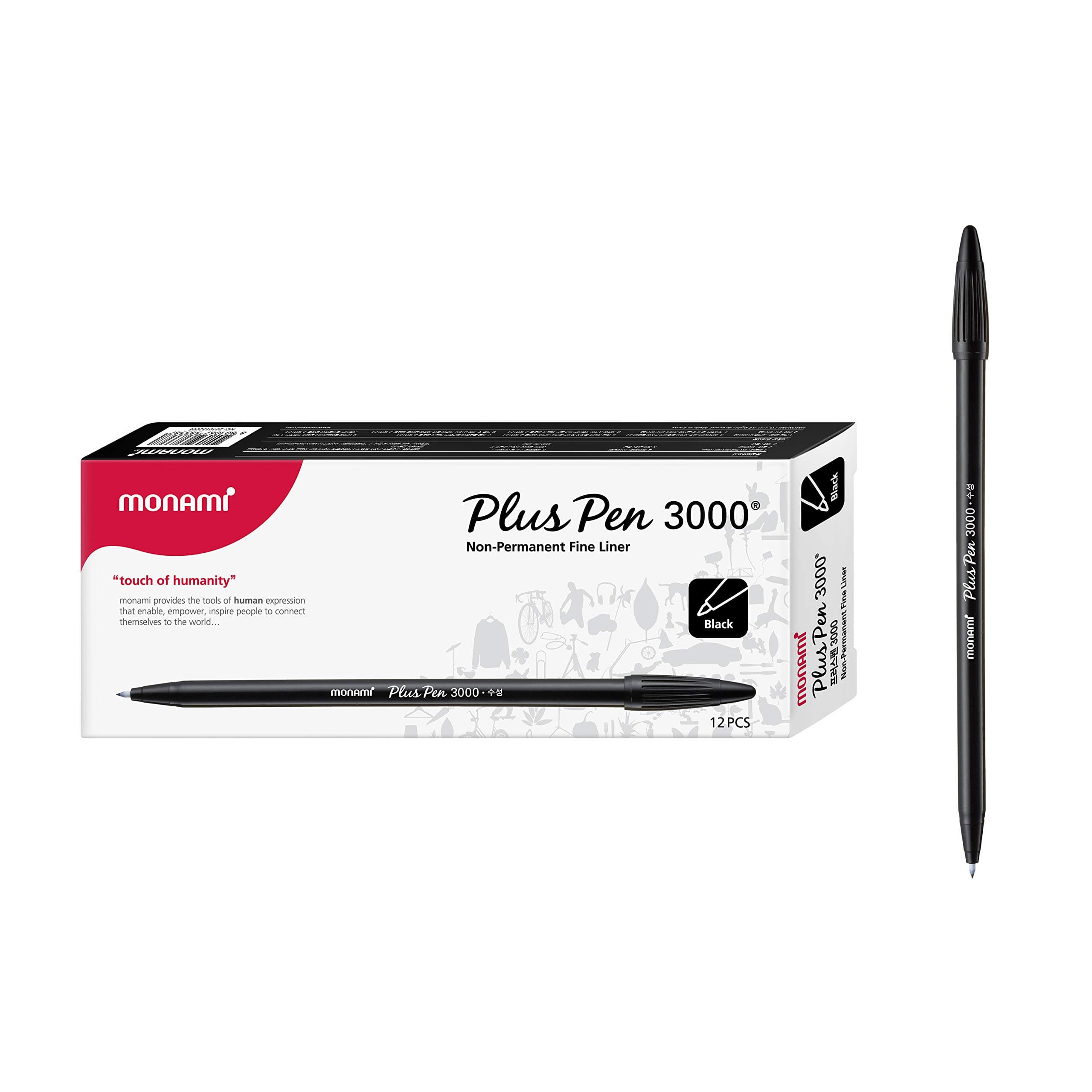 Monami Plus 3000 Office Sign Pen Felt Tip Water Based Ink Color Pen Complete Black Dozen Box