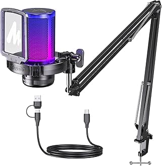 MAONOGaming Microphone with Noise Cancellation, USB Condenser RGB Mic for Streaming, Podcasts, Twitch, YouTube, Discord, Plug and Play for PC, Computer, Mac, PS4, PS5, DGM20S Black Crystal